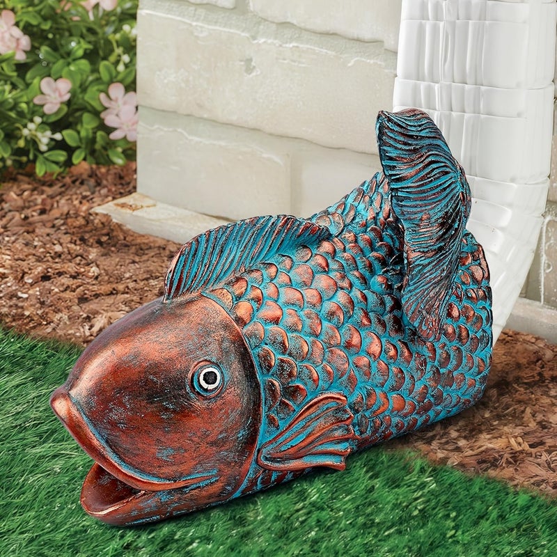 Euiroet Real Fish Sculpture Gutter Diverter Rain,Eco-Friendly Resin Gutter Extender Diverter,Koi Decor Gutter Extension Downspout, Splash Block, Perfect Gutter Downspout Extension for 3"x4" Gutter - Image 2